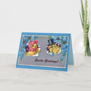 Vintage Victorian cute Easter chicks couple Holiday Card