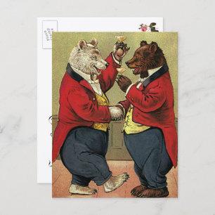 Vintage Victorian Dancing Bears Save the Date Announcement Postcard