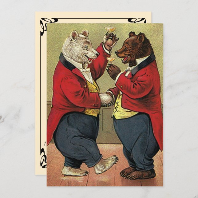 Vintage Victorian Dancing Bears Wedding Invitation (Front/Back)