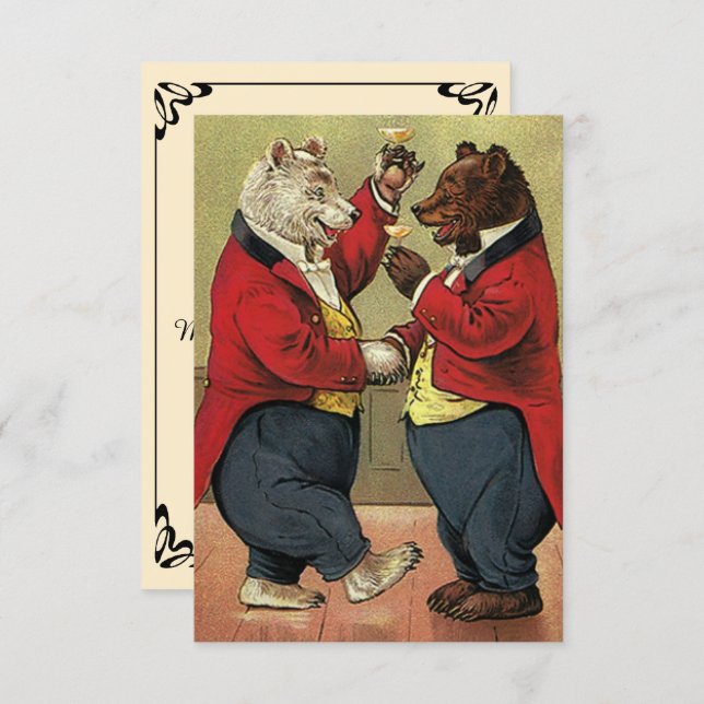 Vintage Victorian Dancing Bears Wedding RSVP Card (Front/Back)