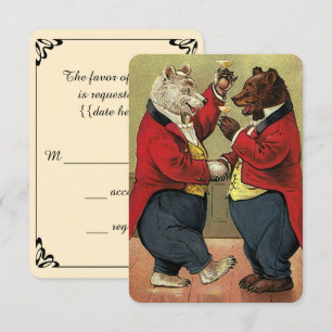 Vintage Victorian Dancing Bears Wedding RSVP Card