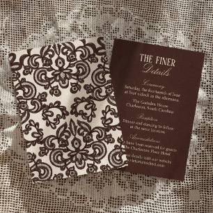 Vintage Victorian Dark Brown Lace Wedding Details Enclosure Card