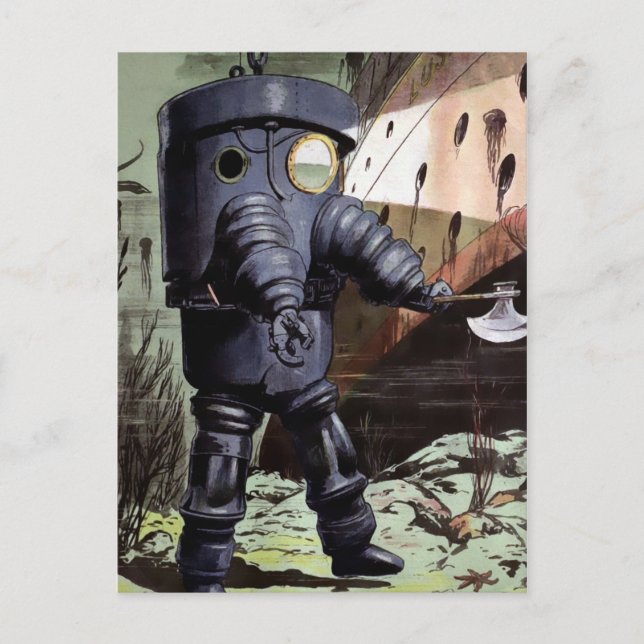 Vintage Victorian Diving Suit Illustration Postcard (Front)