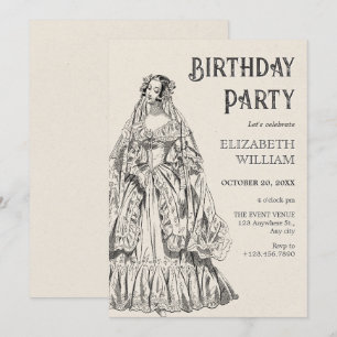 Vintage victorian dress birthday invitation