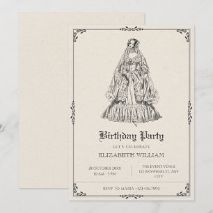 Vintage victorian dress birthday invitation