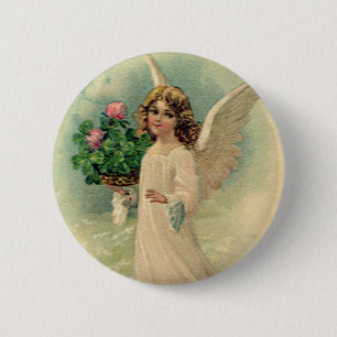 Vintage Victorian Easter Angel with Flowers 6 Cm Round Badge