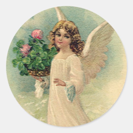 Vintage Victorian Easter Angel with Flowers Classic Round Sticker