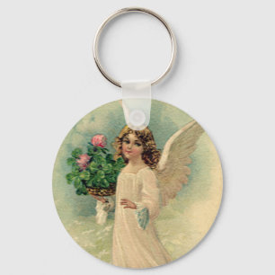Vintage Victorian Easter Angel with Flowers Key Ring