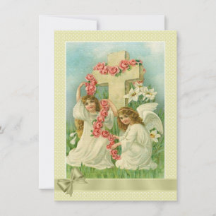 Vintage Victorian Easter Angels & Roses on Cross Holiday Card