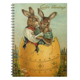 Vintage Victorian Easter Bunnies in a Gold Egg Notebook