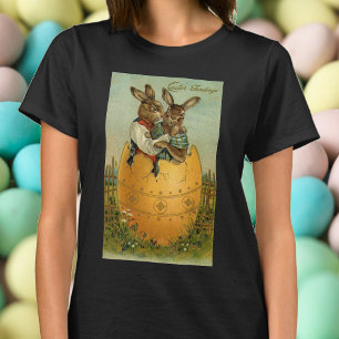 Vintage Victorian Easter Bunnies in a Gold Egg T-Shirt