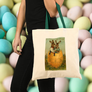 Vintage Victorian Easter Bunnies in a Gold Egg Tote Bag