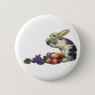 Vintage Victorian Easter Bunny, Eggs and Flowers 6 Cm Round Badge