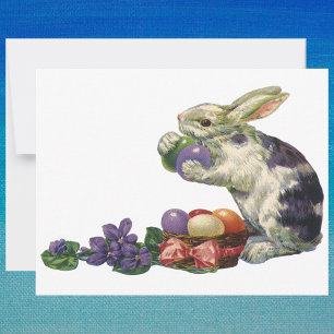 Vintage Victorian Easter Bunny, Flowers and Eggs Holiday Card
