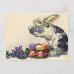 Vintage Victorian Easter Bunny, Flowers and Eggs Holiday Postcard