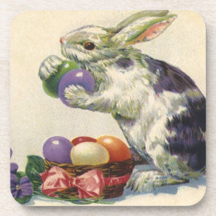 Vintage Victorian Easter Eggs, Bunny and Flowers Coaster