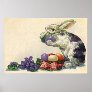 Vintage Victorian Easter Eggs, Bunny and Flowers Poster