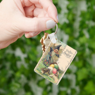 Vintage Victorian Easter Greetings with Gnome Key Ring