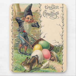 Vintage Victorian Easter Greetings with Gnome Mouse Mat