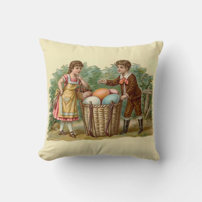 Vintage Victorian Easter Illustration Cushion (Front)