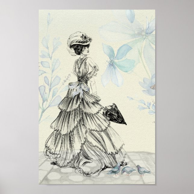 Vintage Victorian Elegant Lady In Blue Poster (Front)