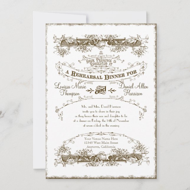 Vintage Victorian Elegant Rehearsal Dinner Wedding Invitation (Front)