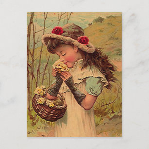 VINTAGE VICTORIAN Enjoying Wild Flowers POSTCARD