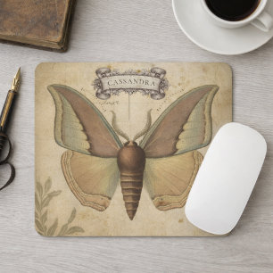 Vintage Victorian Entomology Art Botanical Moth Mouse Mat