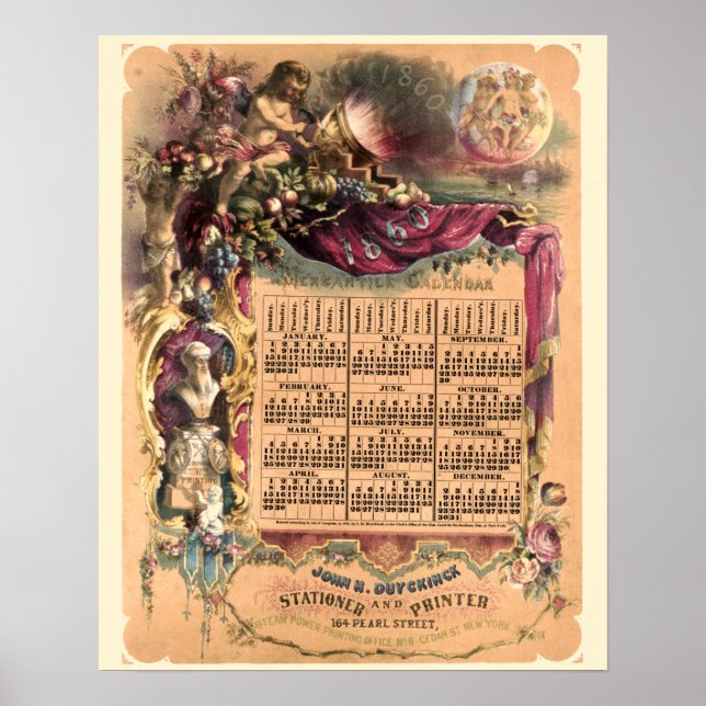 Vintage Victorian Era 1860 Mercantile Calendar Poster (Front)