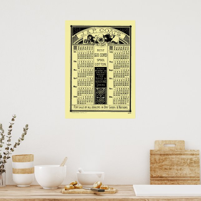 Vintage Victorian Era 1880 Spool Calendar Poster (Kitchen)