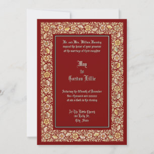 Vintage Victorian Era 1882 Color Floral Wedding Invitation