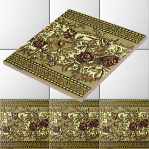 Vintage Victorian Era Anglo Japanese Rose Frieze Tile