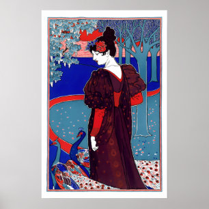 Vintage Victorian Era Art Nouveau Woman & Peacocks Poster