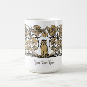 Vintage Victorian Era Cat, Clover & Birds Coffee Mug