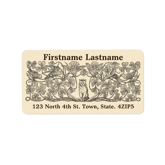 Vintage Victorian Era Cat, Clover & Birds Label (Front)