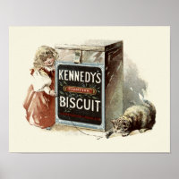 Vintage Victorian Era Cat & Girl Biscuit Ad