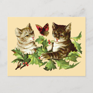 Vintage Victorian Era Cats & Butterfly Template Postcard