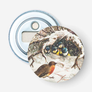 Vintage Victorian era Christmas Card, Birds Bottle Opener