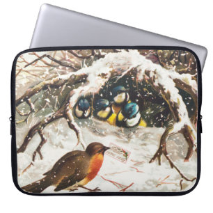 Vintage Victorian era Christmas Card, Birds Laptop Sleeve