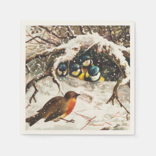 Vintage Victorian era Christmas Card, Birds Napkin