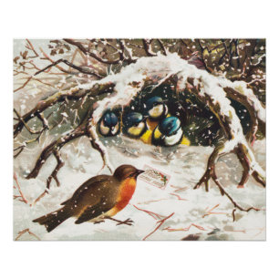 Vintage Victorian era Christmas Card, Birds Poster
