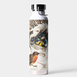 Vintage Victorian era Christmas Card, Birds Water Bottle
