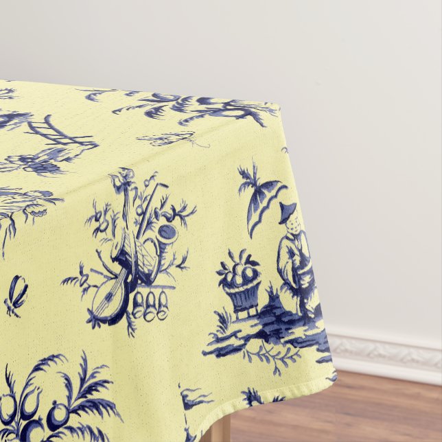 Vintage Victorian Era French Chinoiserie Pattern Tablecloth (In Situ)