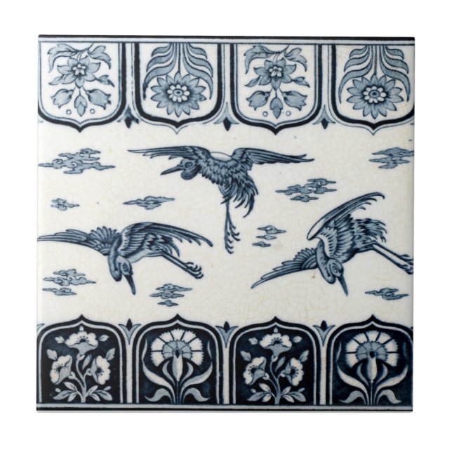 Vintage Victorian Era Japanese Cranes Tile (Front)
