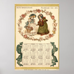 Vintage Victorian era Kate Greenaway's Calendar Poster