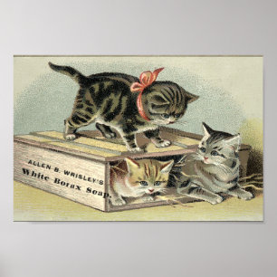 Vintage Victorian Era Kittens Soap Ad Poster