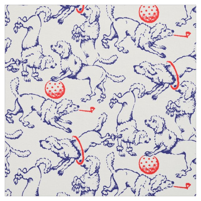 Vintage Victorian Era Playful Poodles Pattern Fabric (Swatch)