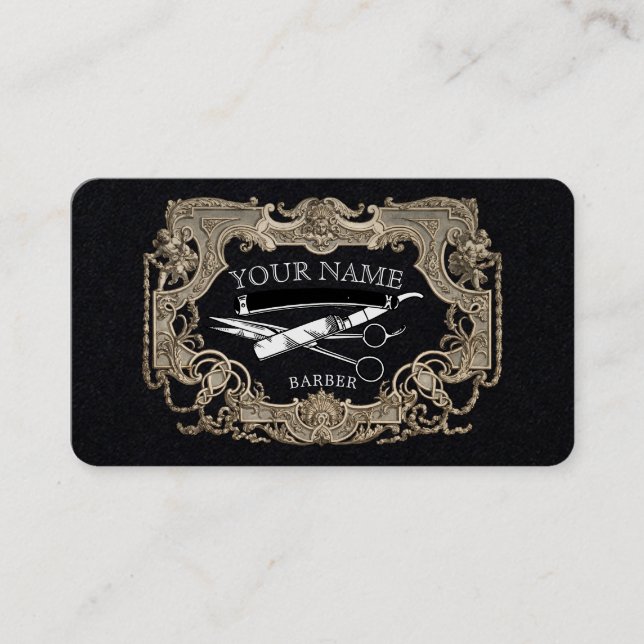 Vintage Victorian Era Steampunk Barber Template Business Card (Front)