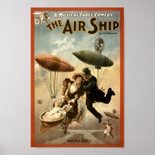 Vintage Victorian Era Steampunk "The Air Ship" Poster