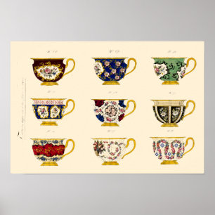 Vintage Victorian Era Tea Cup Designs Poster